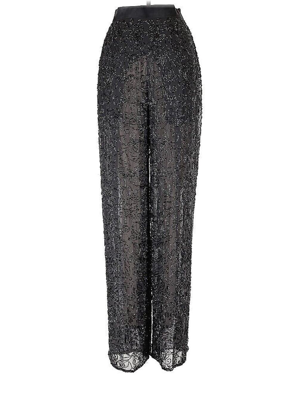 emanuel ungaro 100% Silk Fully Beaded High Rise Wide Leg Sheer Pants 8